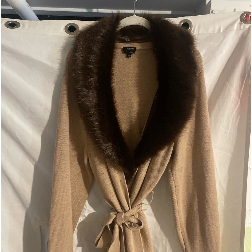 Beautiful wool blend fur colared sweater